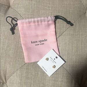 Kate Spade Gold Floral Stud Earrings with Pink Pouch